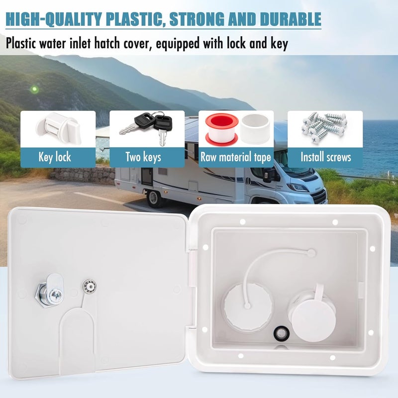 9TH SHOP Gravity/City Water Inlet Hatch, White Gravity City Water Hatch Fill Dish Lock Keys RV Trailer - Image 3